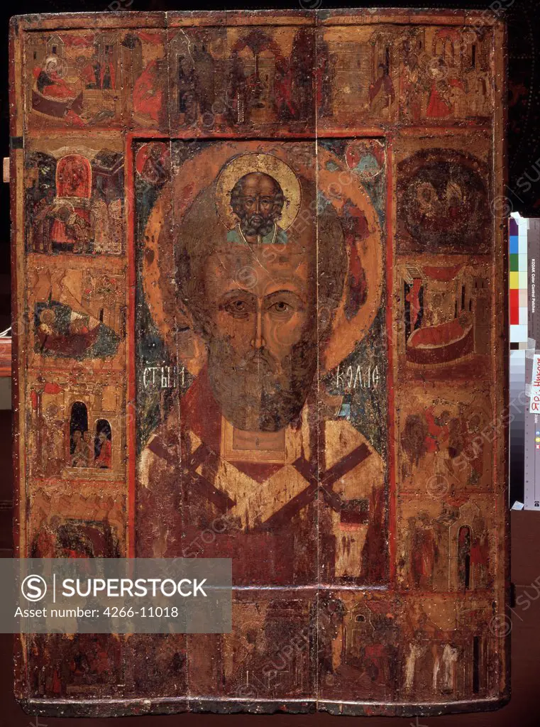 Russian icon with Nicholas of Myra by unknown painter, tempera on panel , 15th century, Yaroslavl School, Russia, Yaroslavl, State Art Museum, 157x112