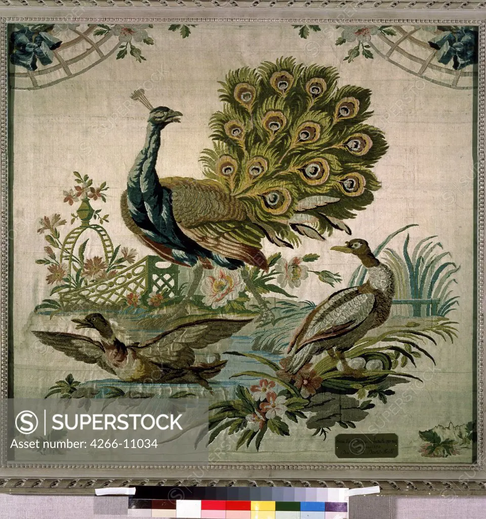 Peacock and ducks by Philippe de Lassalle, wool, handwoven, 1770, 1723-1805, Russia, St. Petersburg , State Hermitage,