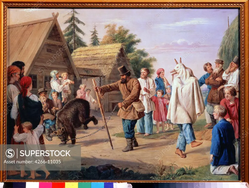 Skomorokhi by Francois Nicolas Riss, Oil on canvas, 1857, 1804-1886, Russia, Moscow , State V. Tropinin-Museum, 55x73, 5