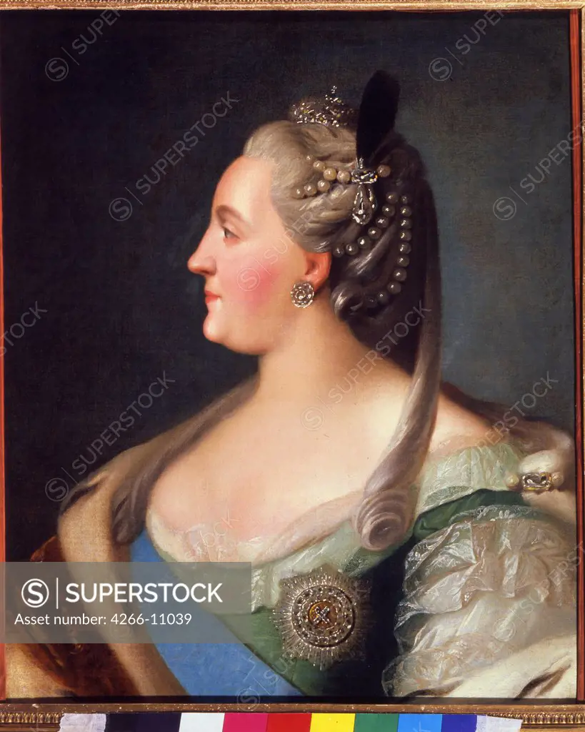 Portrait of Empress Catherine II by Fyodor Stepanovich Rokotov, oil on canvas, after 1763, 1735-1808, Russia, Moscow , State V. Tropinin-Museum, 65, 5x53, 5