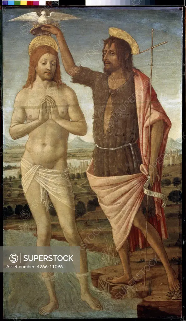 Baptism of Christ by Guidoccio di Giovanni Cozzarelli, Tempera on canvas, after 1486, 1450-1517, Russia, Moscow , State A. Pushkin Museum of Fine Arts, 112x64