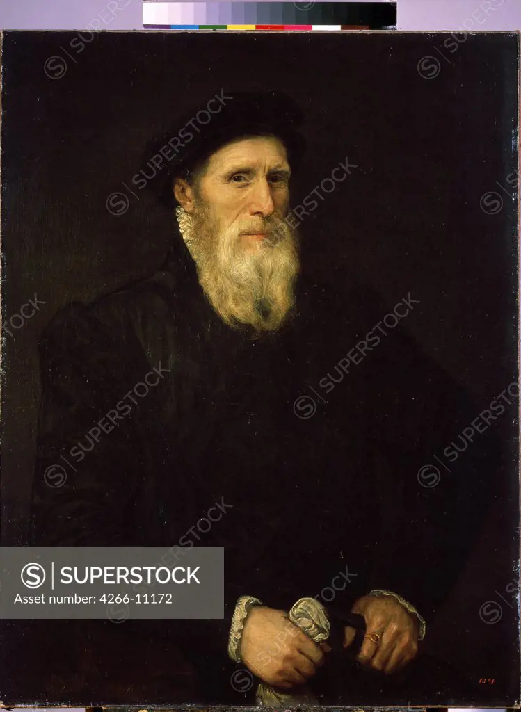 Portrait of old man by Lorenzo Lotto, Oil on canvas, 1550s, 1480-1556, Russia, St. Petersburg, State Hermitage, 93x72