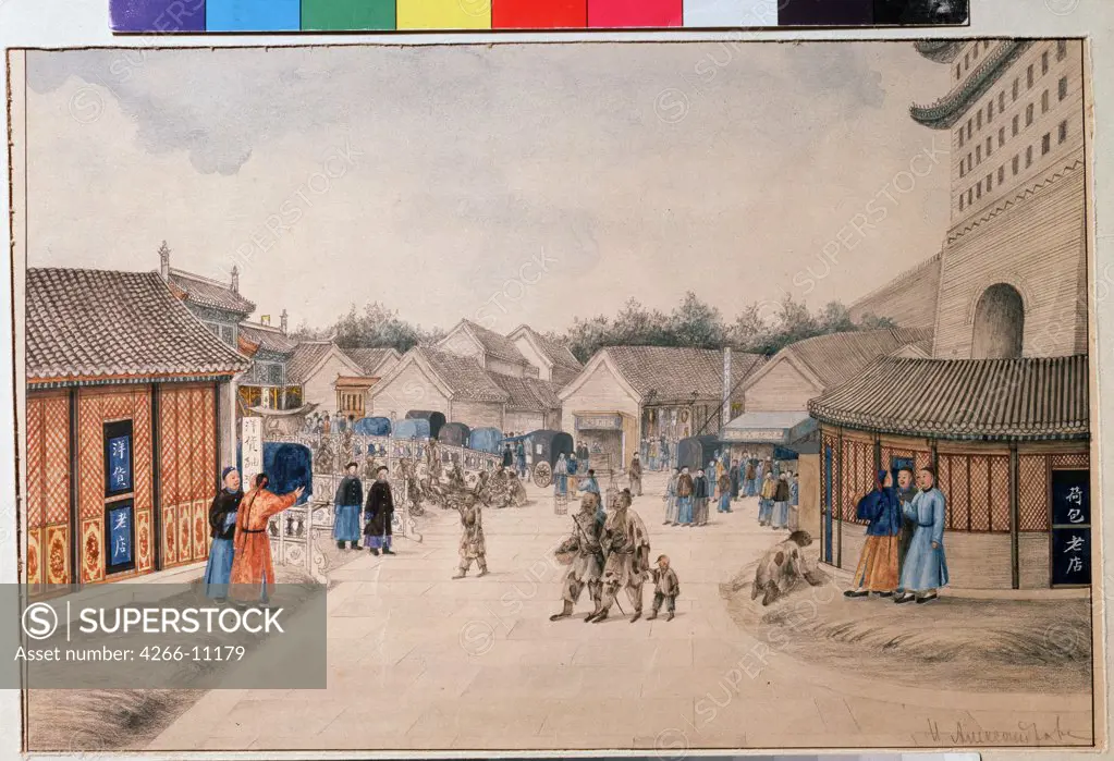 Tiananmen by Ivan Petrovich Alexandrov, Watercolour on paper, 1804-1806, 1780-1818, Russia, Moscow, State V. Tropinin-Museum, 21, 3x32