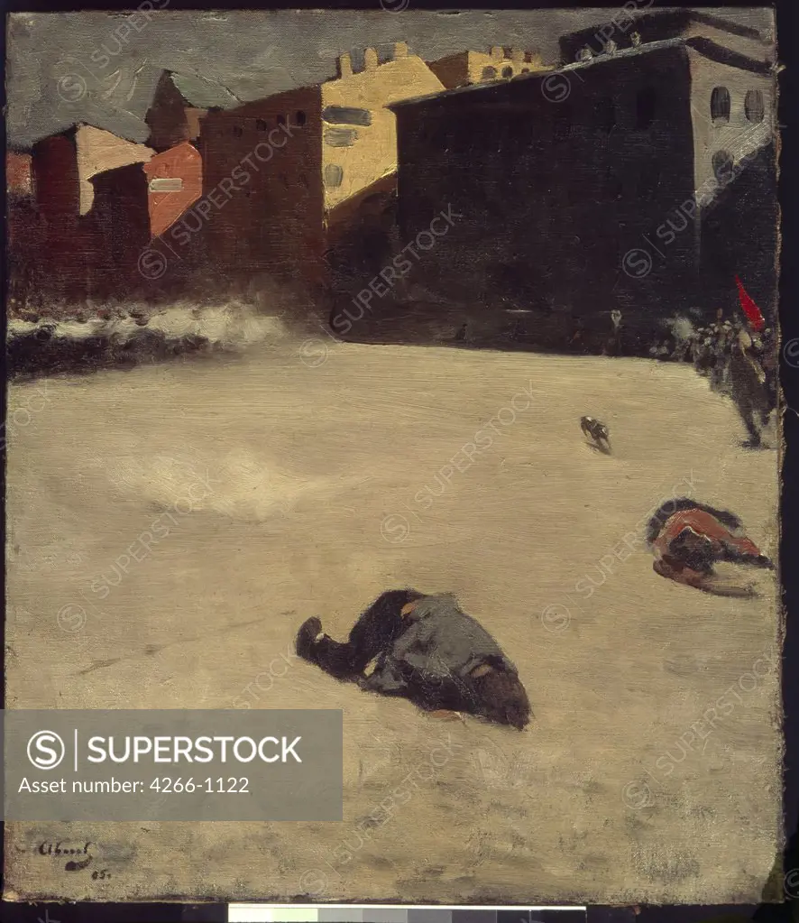 Dead people lying on street by Sergei Vasilyevich Ivanov, Oil on canvas, 1905, 1864-1910, Russia, Moscow, State Museum of Revolution