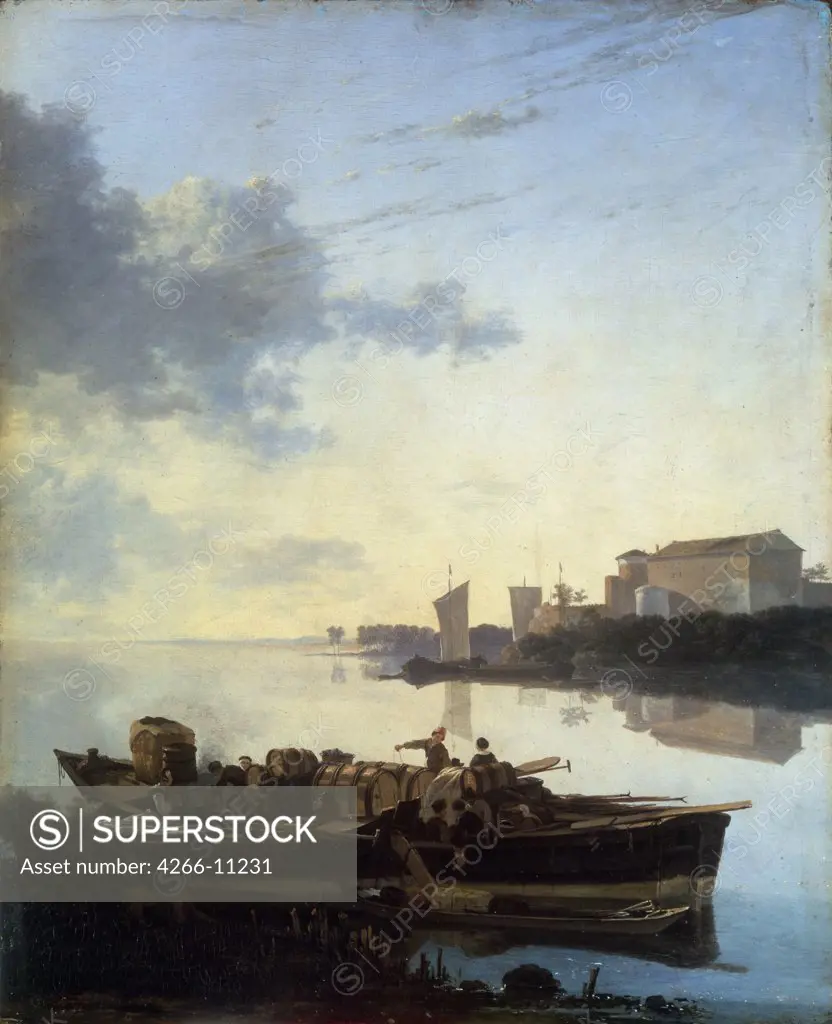 Sea bay view with barge by unknown painter, Russia, St Petersburg, State Hermitage, 43, 5x35, 5