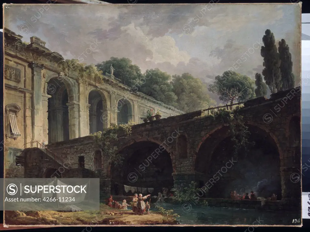 Bridge by Hubert Robert, oil on canvas, circa 1767, 1733-1808, Russia, St Petersburg, State Hermitage, 52x69, 5
