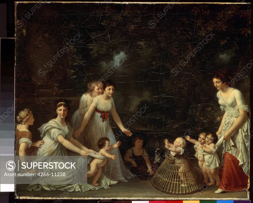 Family scene by Marguerite Gerard, oil on canvas, circa 1786-88, 1761-1837, Russia, St Petersburg, State Hermitage, 45, 5x55