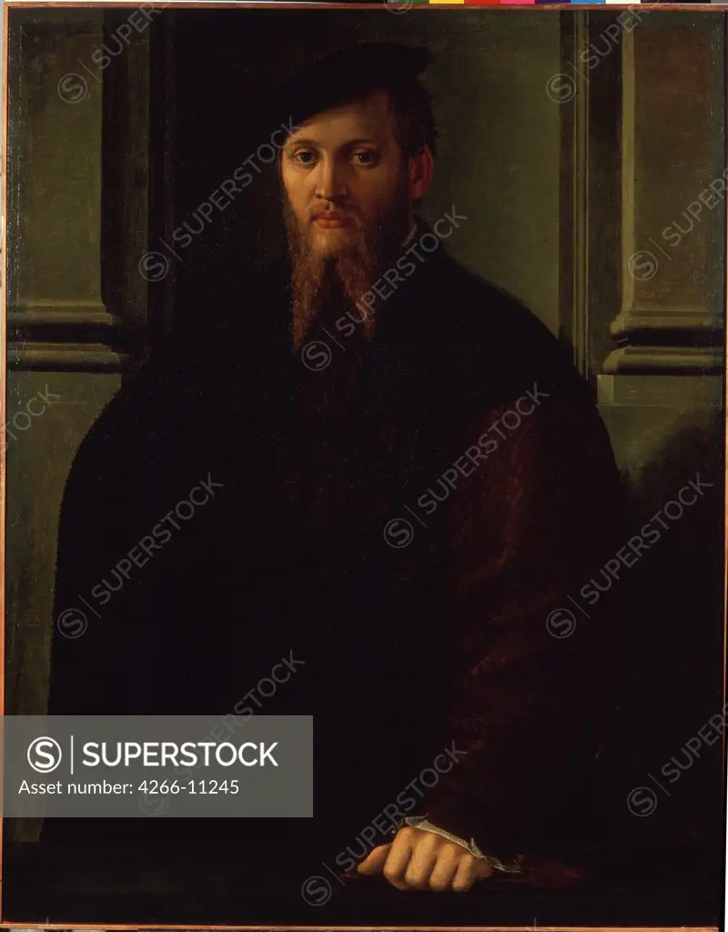 Portrait of man in black clothes by Parmigianino, oil on canvas , 1503-1540, 16th century, Parmese School, Russia, St Petersburg, State Hermitage, 88x69