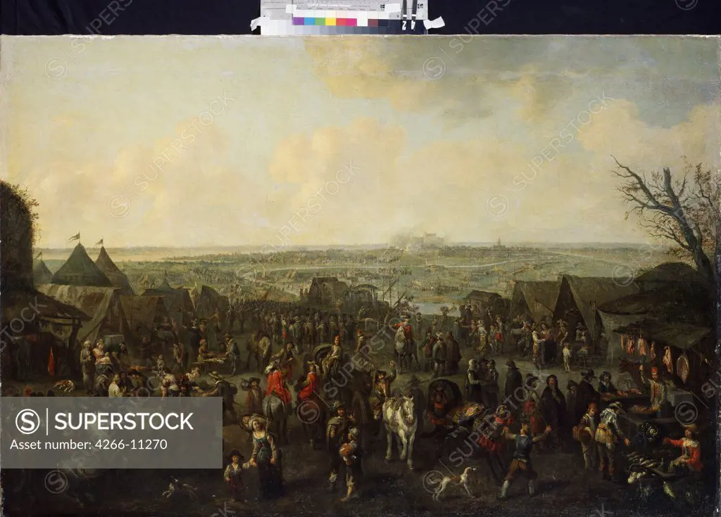 Siege on town by Adam Frans van der Meulen, oil on canvas, 1660, 1632-1690, Russia, St Petersburg, State Hermitage, 14x17, 5
