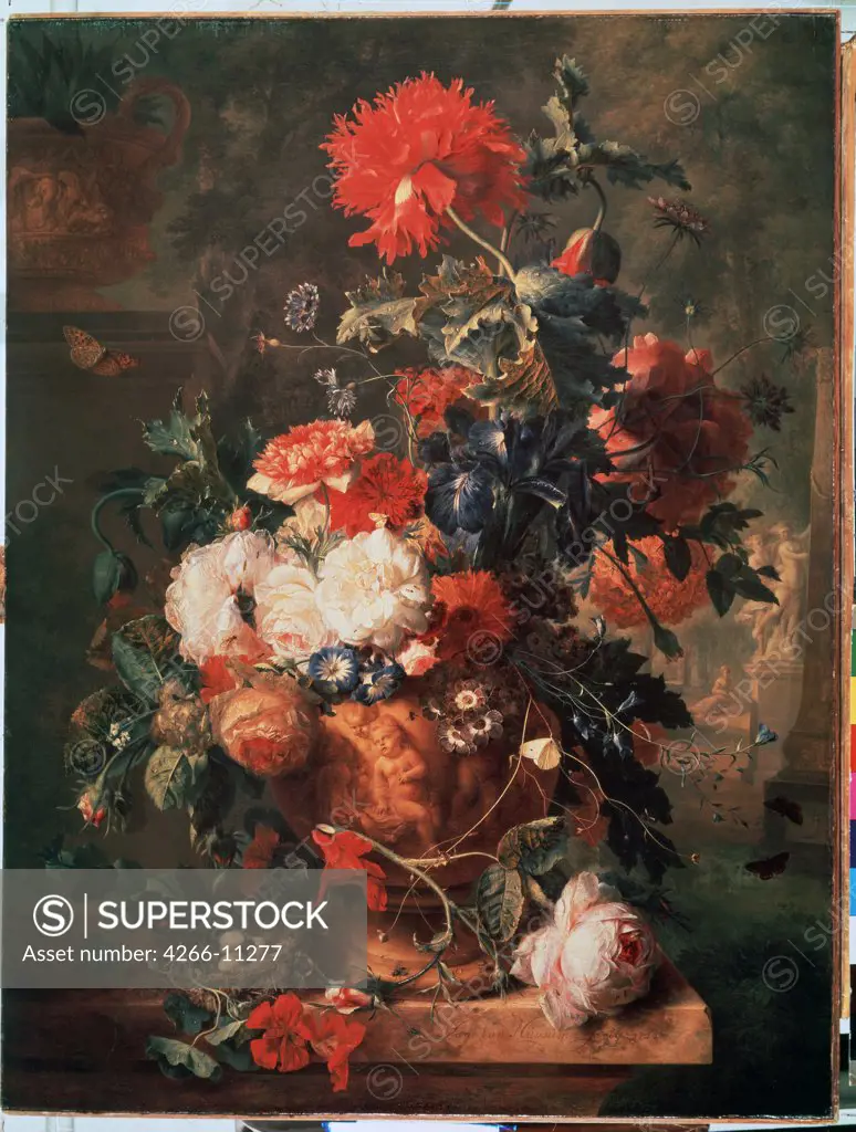 Still life with flower vase by Jan van Huysum, oil on canvas, 1722, 1682-1749, Russia, St Petersburg, State Hermitage, 79x60