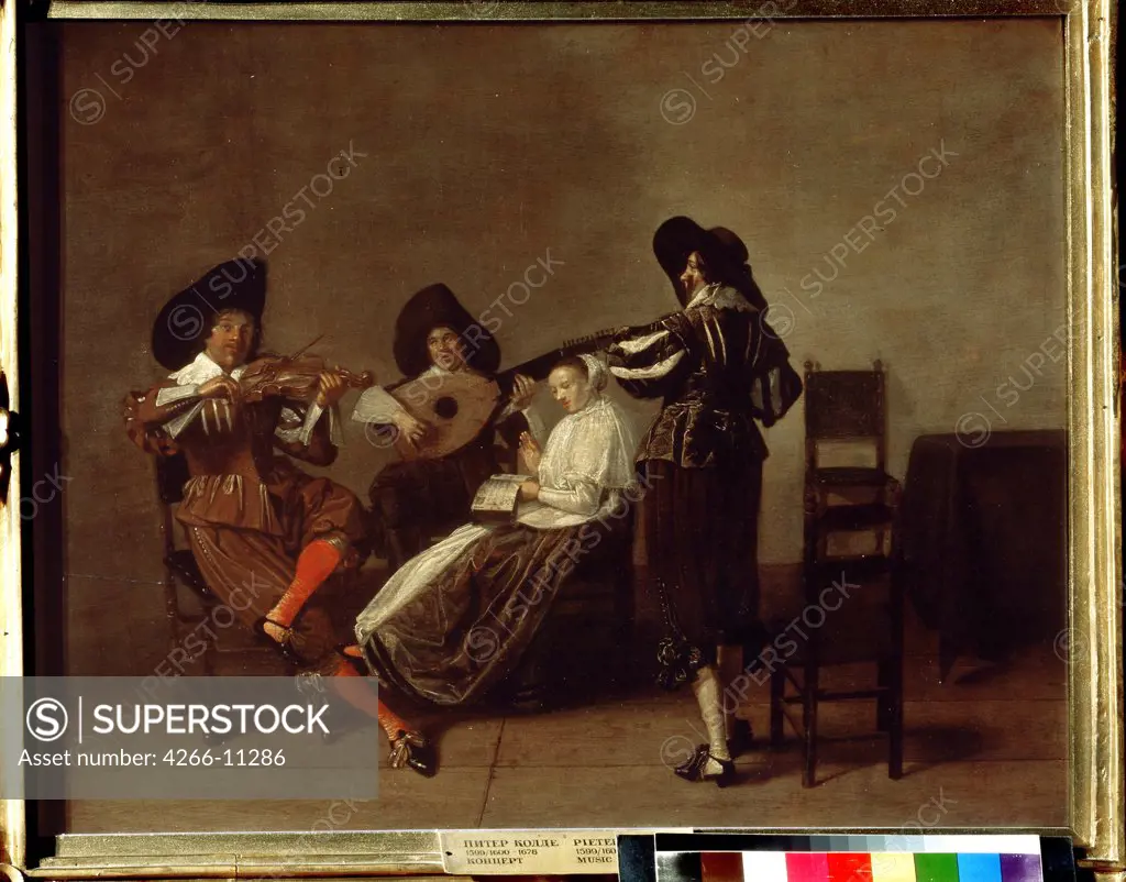 Musicians by unknown painter, oil on canvas , 17th century, Russia, Moscow, State Pushkin Museum of Fine Arts, 44, 5x55, 5