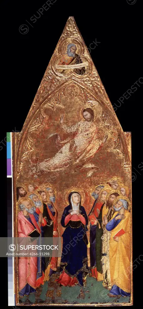 Religious illustration by Andrea di Vanni , wood, tempera , 1355-1360, circa 1332-1414, Russia, St. Petersburg , State Hermitage, 68x28