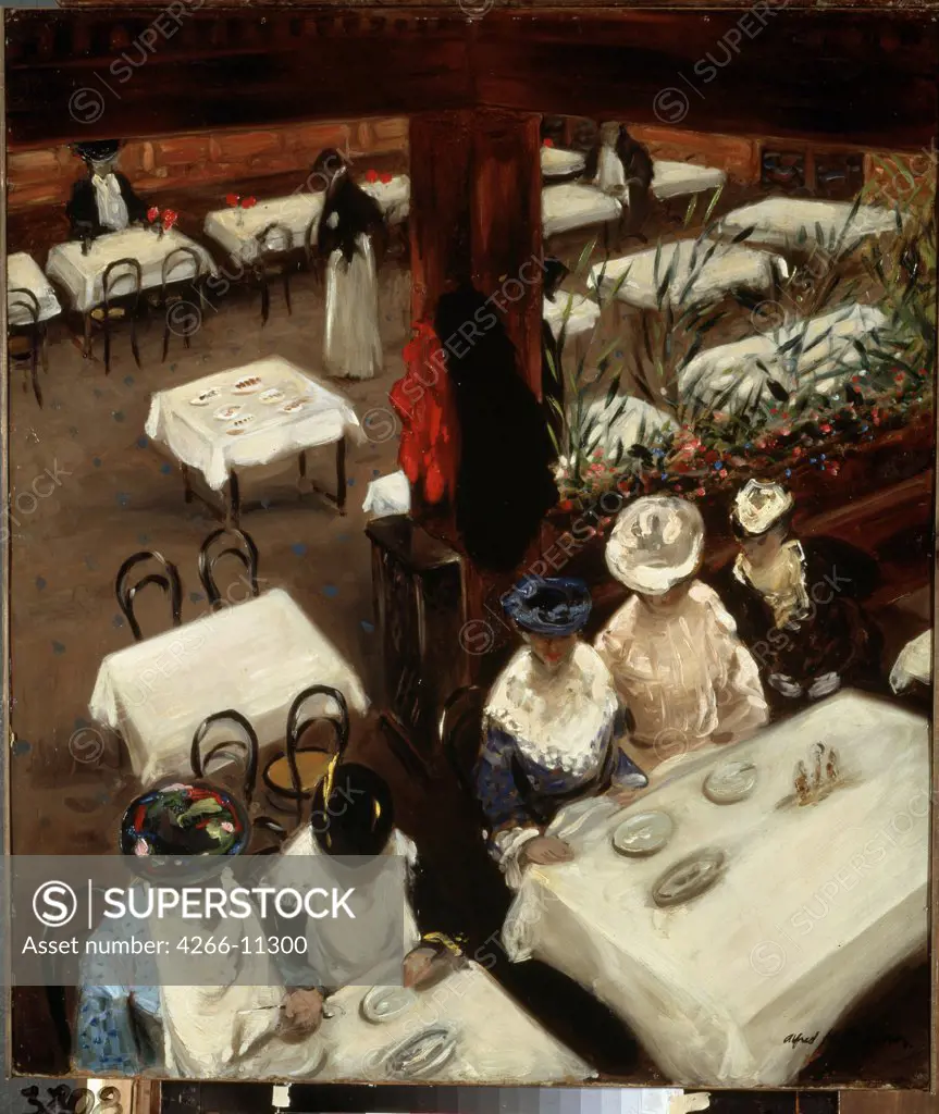 Scene in restaurant by Alfred Henry Maurer, oil on canvas , 1905, 1868-193, Russia, St. Petersburg , State Hermitage, 90x79, 5