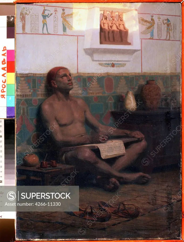 Writing man by Stepan Vladislavovich Bakalowicz, oil on canvas, 1901, 1857-1947, Russia, Yaroslavl , State Art Museum, 48x33