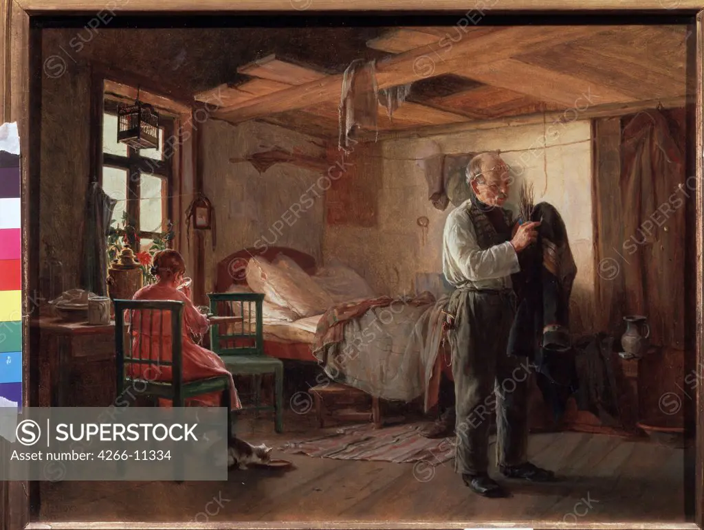 Senior man and girl in domestic room by anonymous painter, painting, Russia, Moscow, State Tretyakov Gallery, 40, 5x51, 5