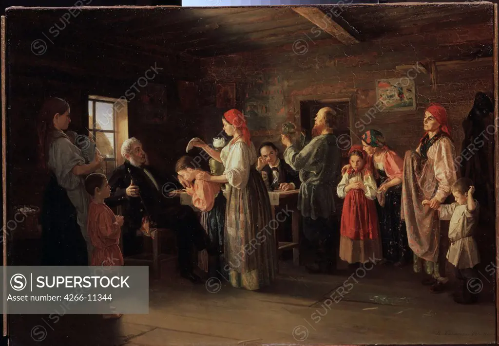 Inspection of orphanage by Vasili Yefimovich Kallistov, oil on canvas, 1866, 1839-, Russia, Moscow, State Tretyakov Gallery, 60x85