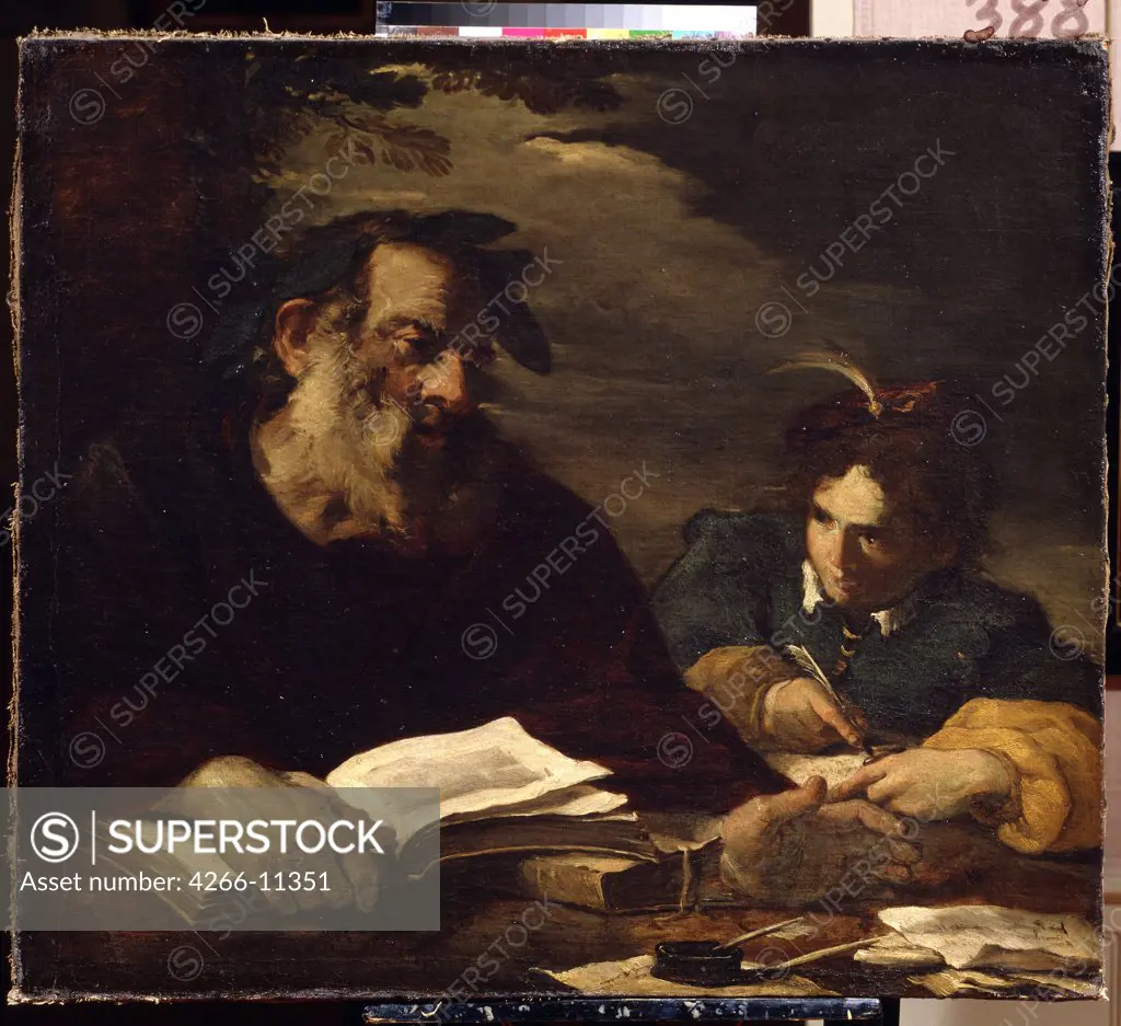Man and boy at table by Pier Francesco Mola, oil on canvas, 1612-1666, Russia, Moscow , State A. Pushkin Museum of Fine Arts, 88x100