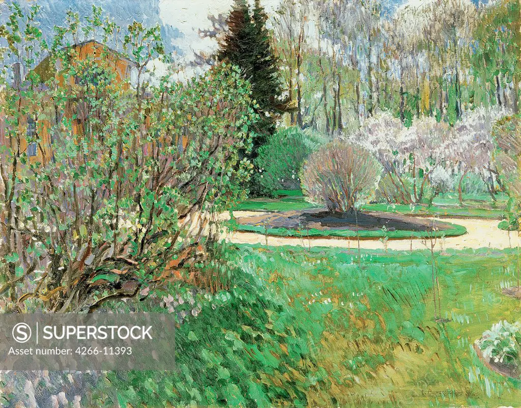In park by Sergei Arsenyevich Vinogradov, oil on canvas , 1911, 1869-1938, Russia, Ryasan , State Regional I. Pozhalostin Art Museum, 77, 5x98, 5