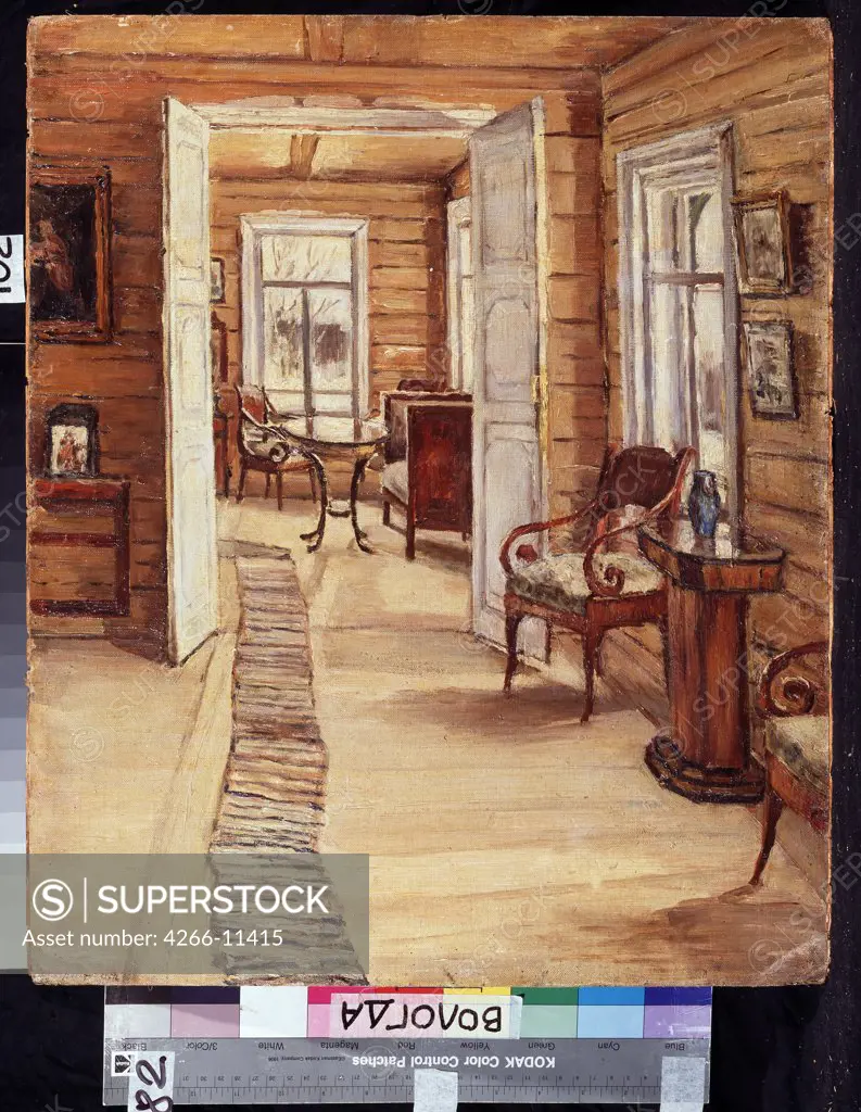 Home interior by Anna Nikolayevna Karinskaya, Oil on canvas, 1913, 1871-1931, Russia, Vologda, Regional Art Gallery, 55x45