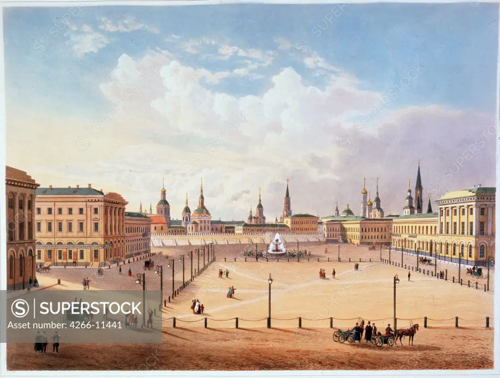 Moscow view by Louis Julien Jacottet, Lithograph, watercolor, 1830s, 1806-, A. Pushkin Memorial Museum, St. Petersburg