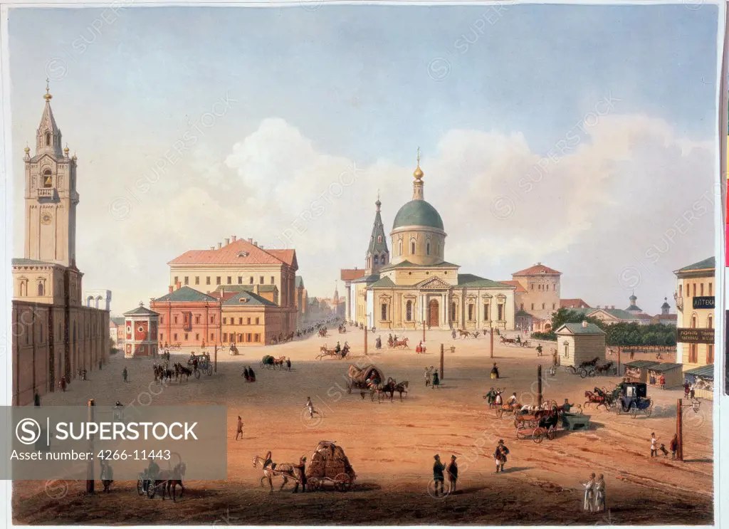 Moscow view by Louis Julien Jacottet, Lithograph, watercolor, 1830s, 1806-, A. Pushkin Memorial Museum, St. Petersburg