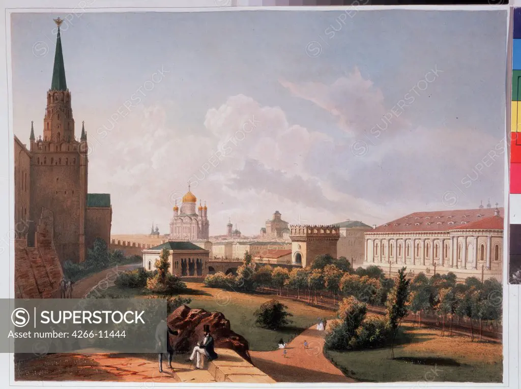 Moscow view by Louis Julien Jacottet, Lithograph, watercolor, 1830s, A. Pushkin Memorial Museum, St. Petersburg,
