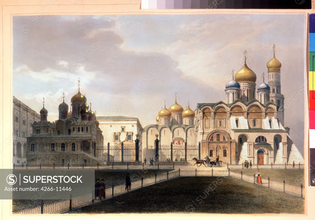 Moscow Kremlin by Louis Jules Arnout, Lithograph, watercolor, 1830, 1814-1868, A. Pushkin Memorial Museum, St. Petersburg