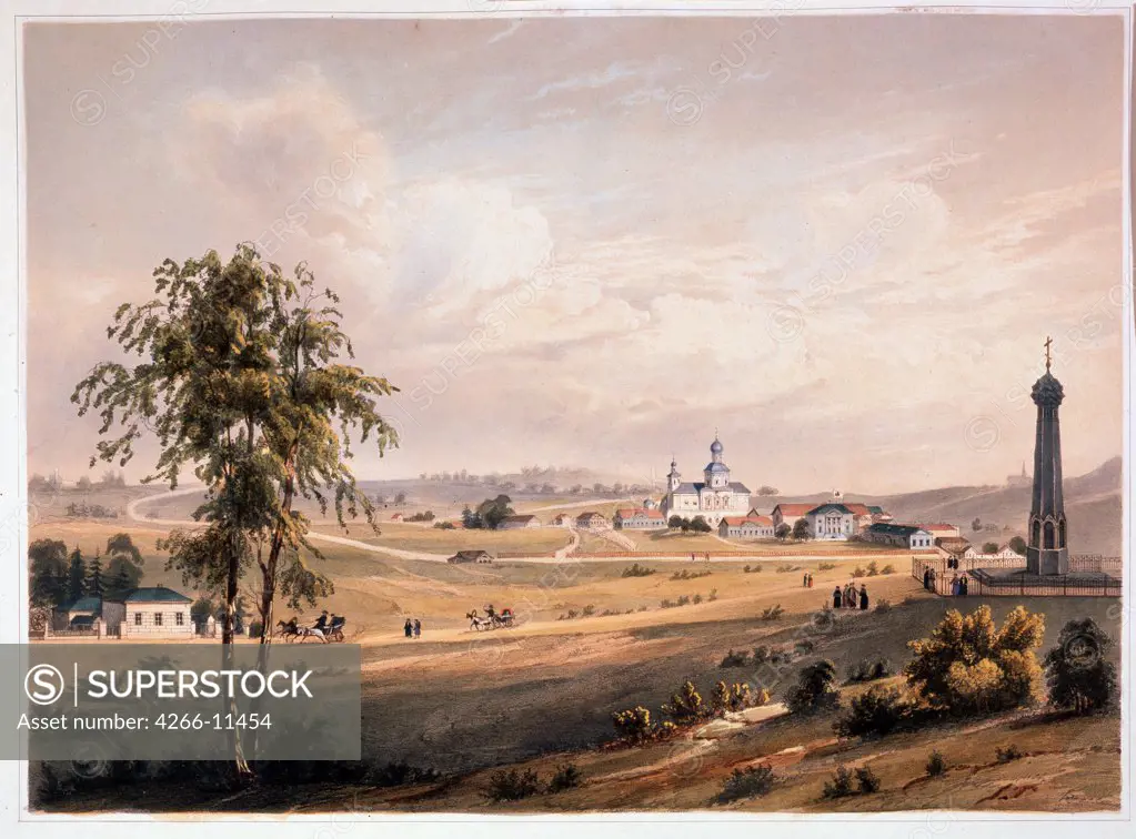 Landscape by Louis Julien Jacottet, Lithograph, watercolor, 1830s, 1806-, Russia, St. Petersburg, A. Pushkin Memorial Museum,