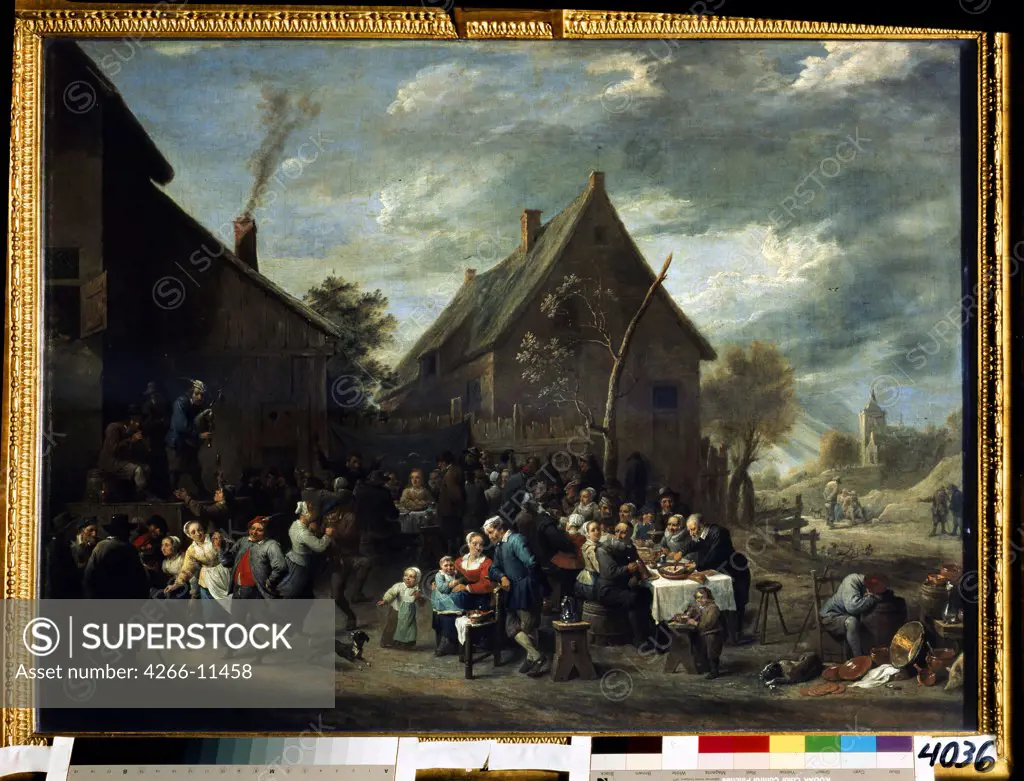 Banquet in village by David Teniers the Younger, Oil on canvas, 1650, 1610-1690, Russia, St. Petersburg, State Hermitage, 82x108