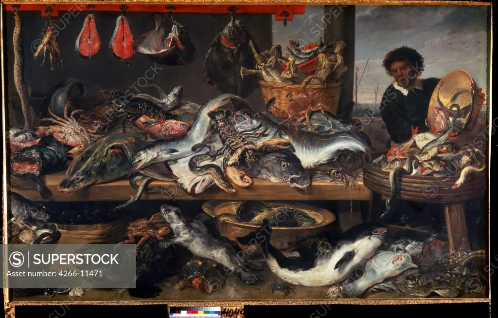 Fish market by Frans Snyders, oil on canvas, 1579-1657, Russia, St Petersburg, State Hermitage, 207x341