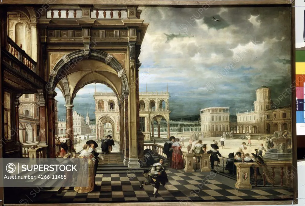 Palace courtyard by Hendrick van Steenwyck Younger, oil on copper, 1623, 1580-1649, Russia, St Petersburg, State Hermitage, 54, 5x80