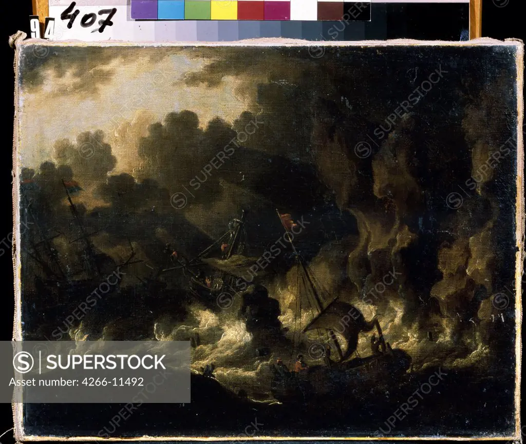 Sea storm by unknown painter, oil on canvas, 17th century, Ukraine, Sevastopol, Kroshitsky Art Museum