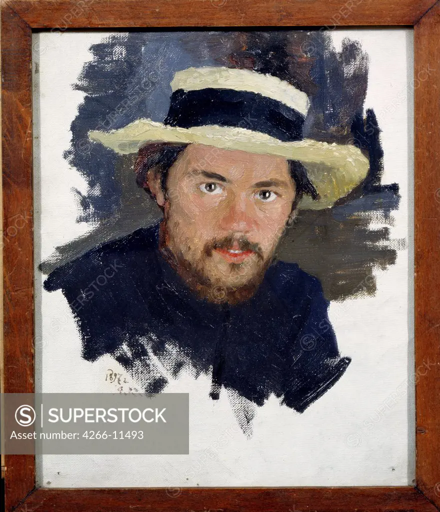 Portrait of man in hat by Jakov Jakovlevich Kalinichenko, oil on canvas, 1897, 1869-1938, Russia, Ryasan, State Regional Pozhalostin Art Museum, 28x23