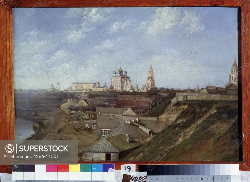 Waterfront view by Nikolai Stepanovich Ivanov, oil on canvas, 1840s, 1816-1891, Russia, Ryasan, State Regional Pozhalostin Art Museum, 33x47