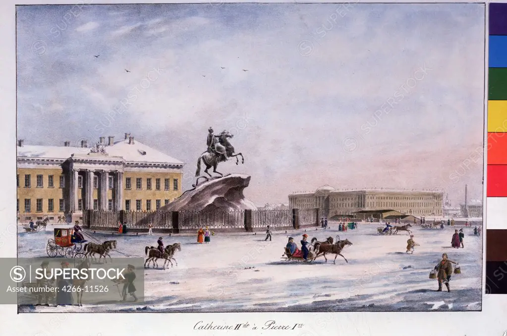 Petersburg view by unknown painter, lithograph, watercolor, 1822, Russia, St Petersburg, Pushkin Memorial Museum, 22x32