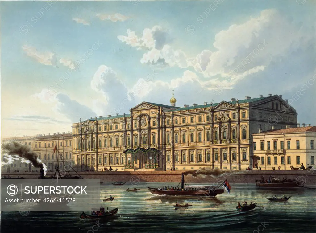 Mikhailovsky Palace by Adolf Charlemagne, color lithograph, 1853, 1826-1901, Russia, St Petersburg, Pushkin Memorial Museum, 31, 3x42, 5