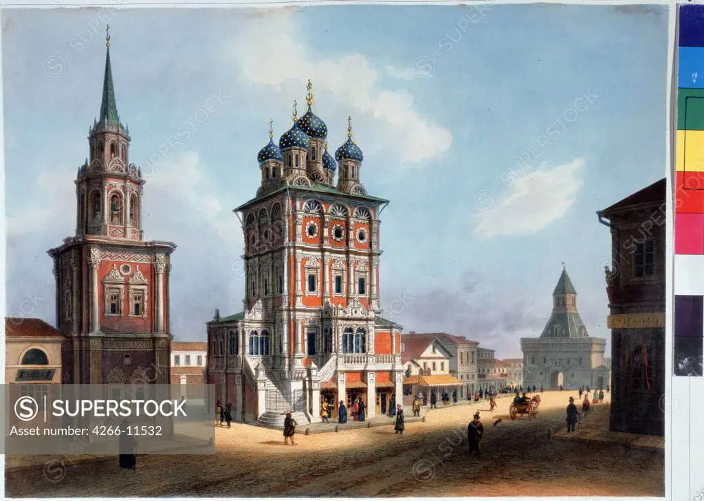 Moscow street by Isidore Laurent Deroy, lithograph, watercolor, 1840s, 1793-1886, Russia, St Petersburg, Pushkin Memorial Museum