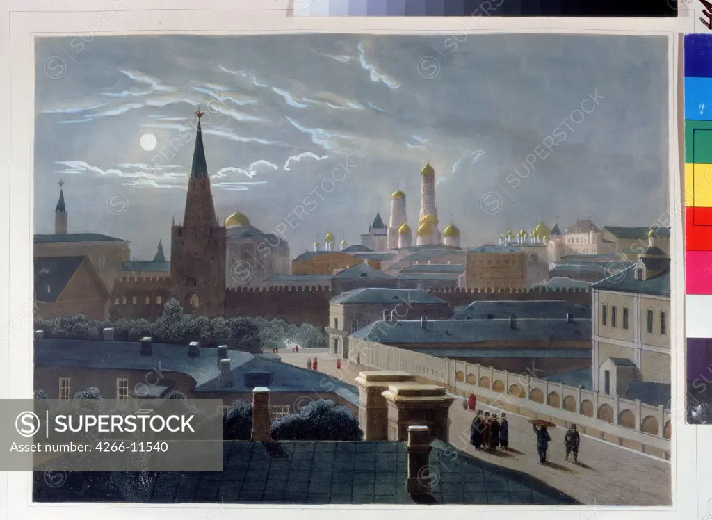 View of Kremlin by Louis-Pierre-Alphonse Bichebois, lithograph, watercolor , 1830-1840s, 1801-1850, Russia, Saint Petersburg, A. Pushkin Memorial Museum