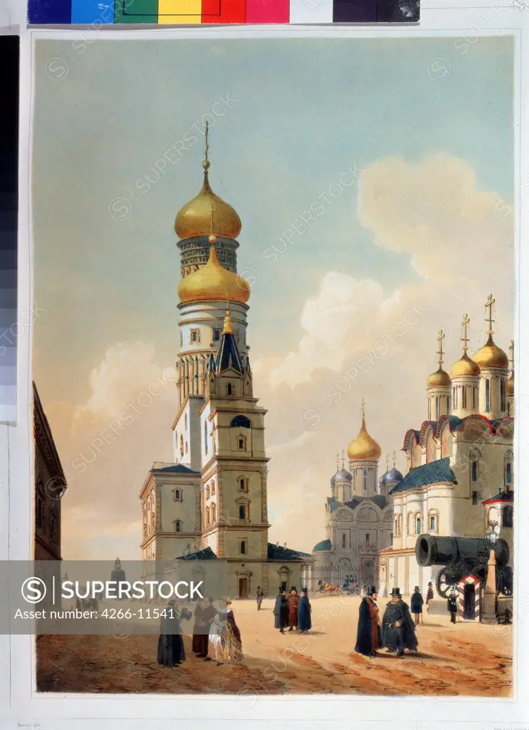 View of orthodox church by Philippe Benoist, lithograph, watercolor , 1840s, 1813-after 1879 , Russia, St. Petersburg , A. Pushkin Memorial Museum