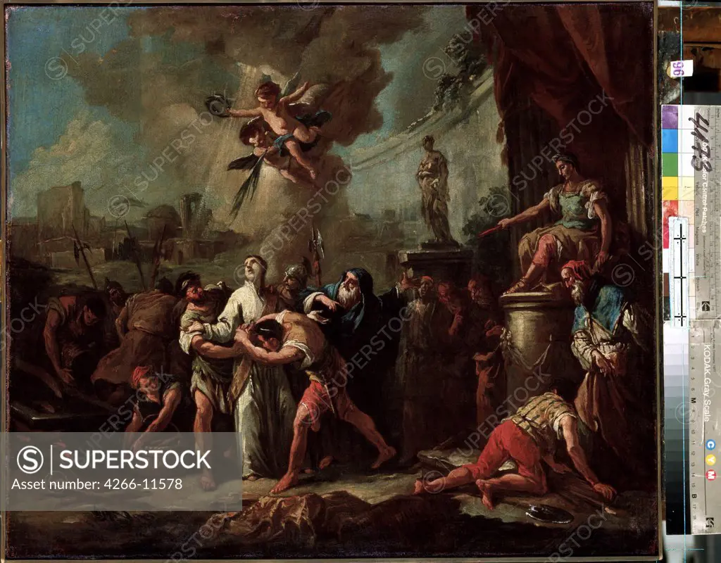 Saint Lorenzo holed by men by Gaspare Diziani, oil on canvas, 1689-1767, Russia, St. Petersburg , State Hermitage, 53x62