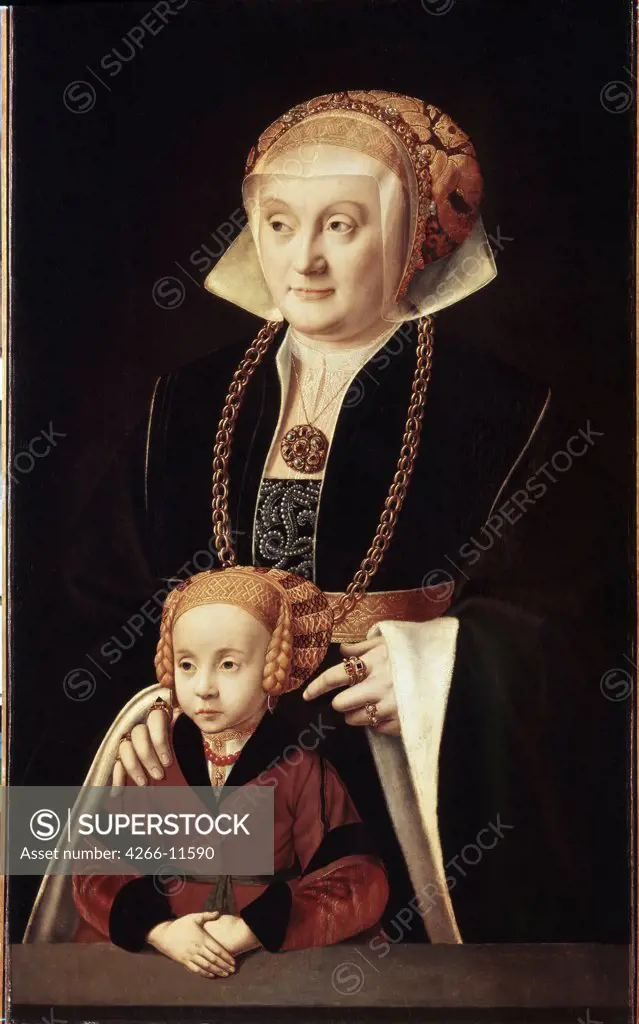 Lady with Daughter by Barthel Bruyn the Elder , oil on canvas, 1530s-1540s, 1493-1555, Russia, St. Petersburg , State Hermitage, 76, 5x46
