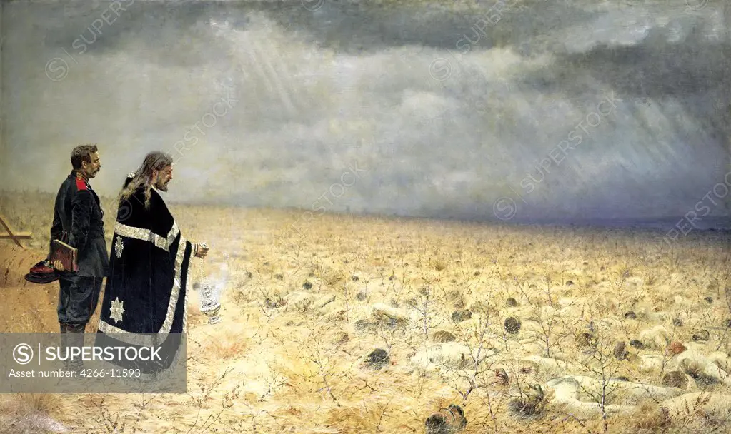 Jesus Christ on battlefield by Vasili Vasilyevich Vereshchagin, oil on canvas, 1877-1878, 1842-1904, State Tretyakov Gallery, Moscow 179, 7x300, 4