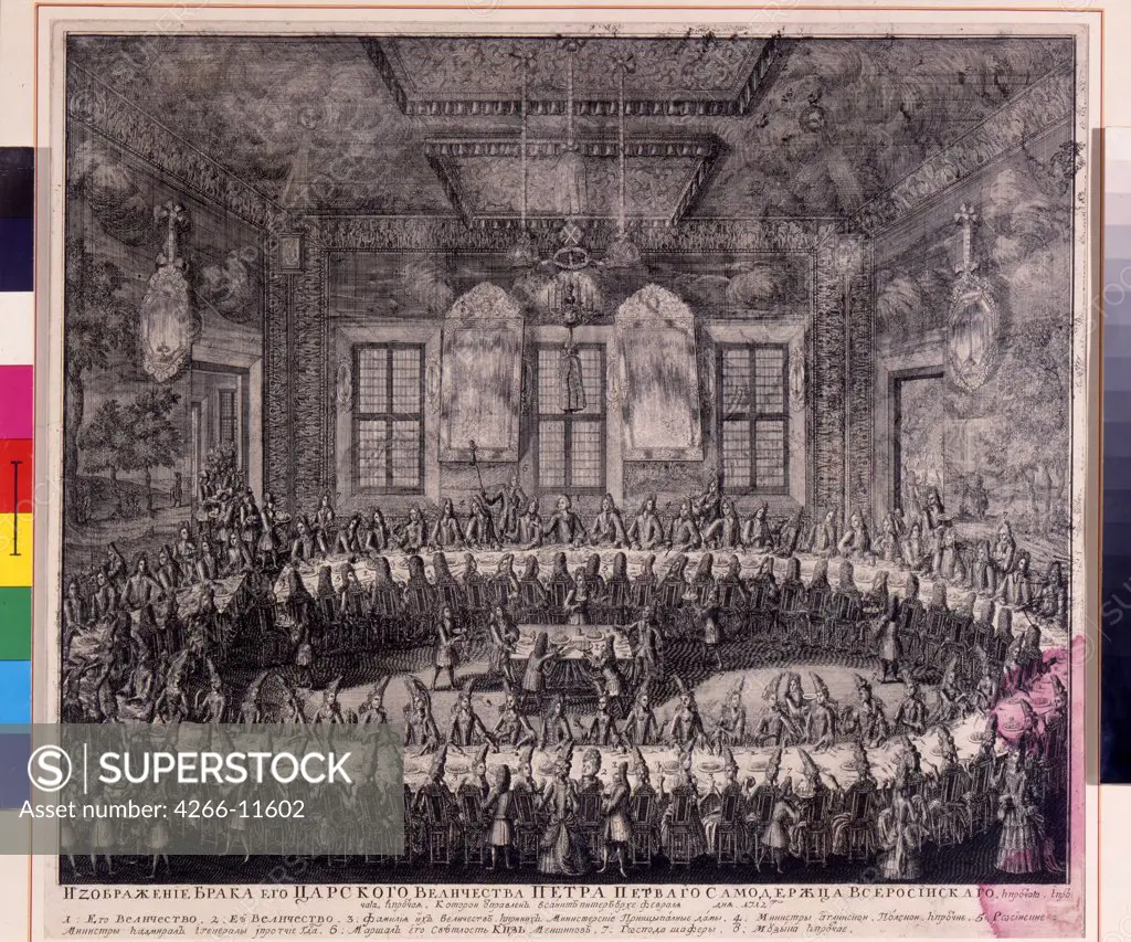 Wedding Ball by Alexei Fyodorovich Zubov, copper engraving, 1712, 1682-after 1750, Russia, St. Petersburg , State Hermitage, 54x63, 3