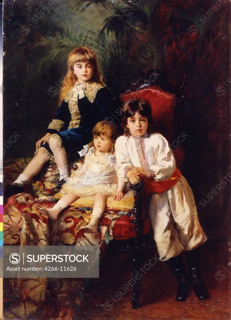 Children by Konstantin Yegorovich Makovsky, oil on canvas , 1880, 1839-1915, Russia, Rybinsk , State Museum of History, Architecture and Art, 148x103