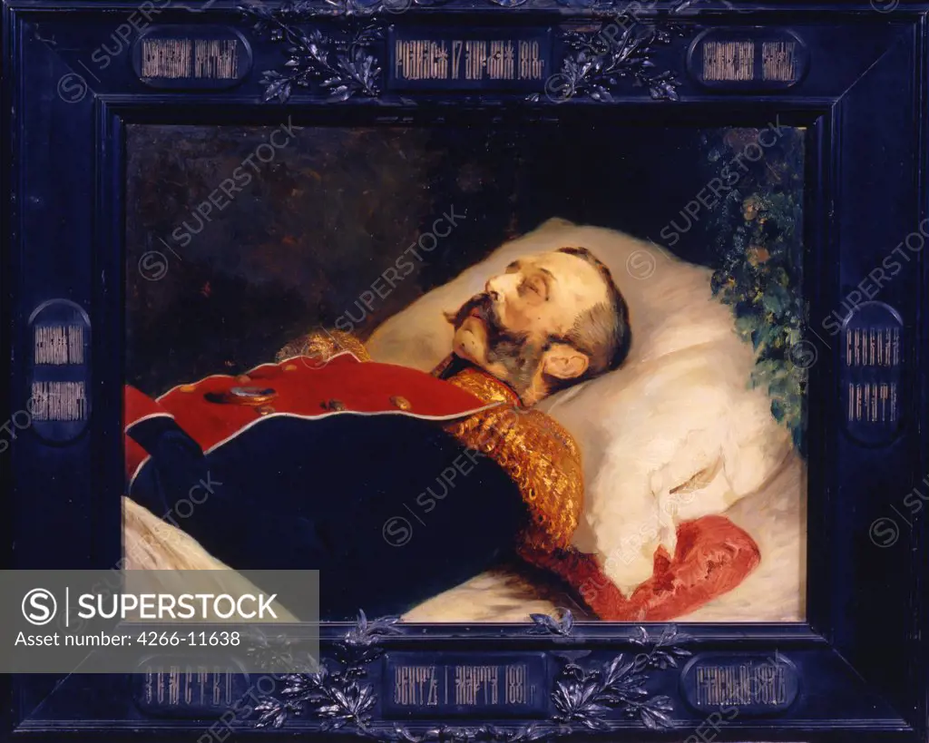 Portrait of Alexander Nikolaevich on deathbed by Konstantin Yegorovich, oil on canvas, 1881, 1839-1915, Russia, Moscow , State Tretyakov Gallery, 61x85, 5