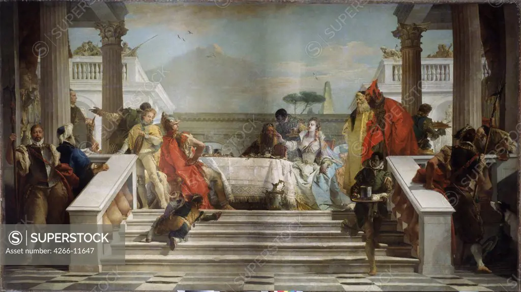 Cleopatra and Antony by Giambattista Tiepolo, oil on canvas, 1696-1770, Russia, Moscow, State Museum Arkhangelskoye Estate, 338x600