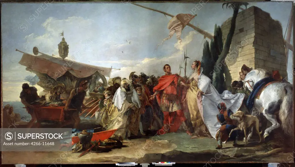Caesar and Cleopatra by Giandomenico Tiepolo, oil on canvas , 1747, 1727-1804) State Museum Arkhangelskoye Estate, Moscow 337x608