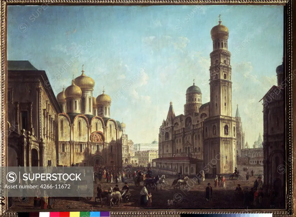 View of Sobornaya Square in Moscow by Fyodor Yakovlevich Alexeyev, oil on canvas, 1753-1824, Russia, Moscow, State Tretyakov Gallery, 81, 5x112