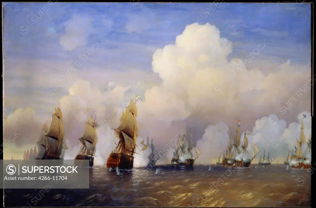 Sea battle by Alexei Petrovich Bogolyubov, oil on canvas, 1824-1896, 19th century, Russia, Saratov, State A. Radishchev Art Museum, 223x333