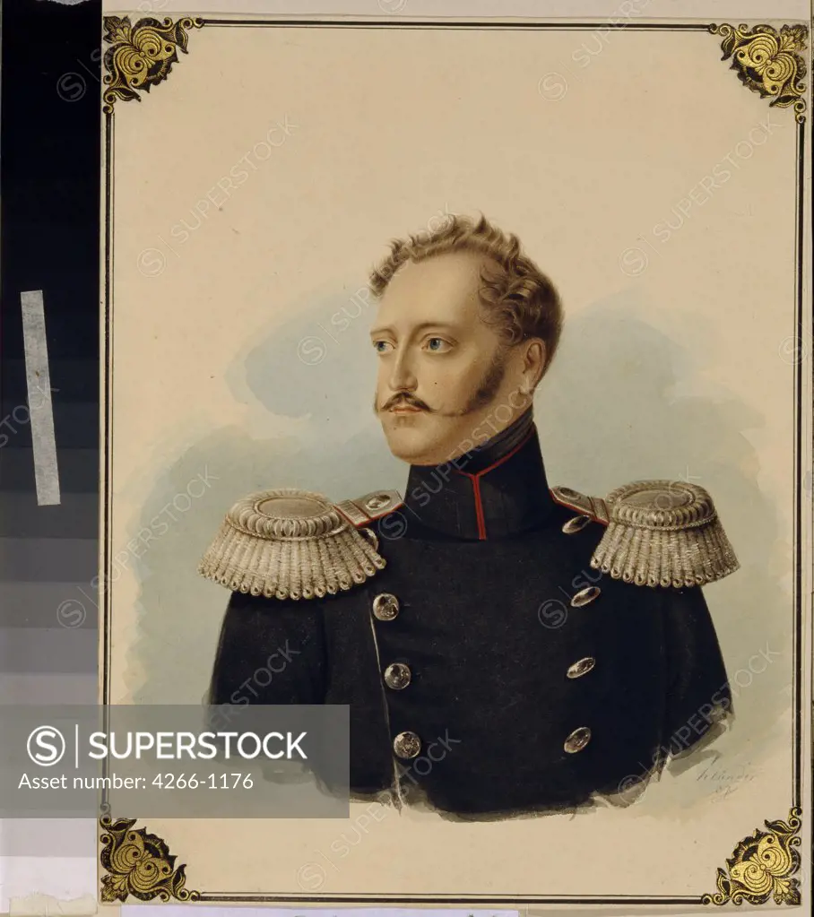 Emperor Nicholas I by Alexander Ivanovich Klunder, Watercolor and white color on cardboard, 1837, 1802-1875, Russia, Moscow, State A. Pushkin Museum of Fine Arts, 19, 5x15, 5